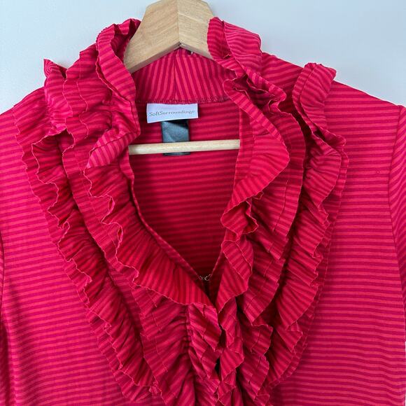 Soft Surroundings Ruffle V Neck Striped T Shirt Top S Small - Picture 3 of 7